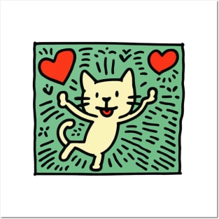 Funny Keith Haring, cat lover Posters and Art